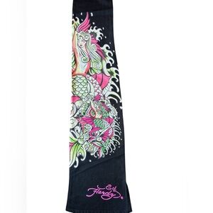 Ed Hardy Mermaid Graphic Scarf Rhinestone Black Y2K Fantasy 88” Long